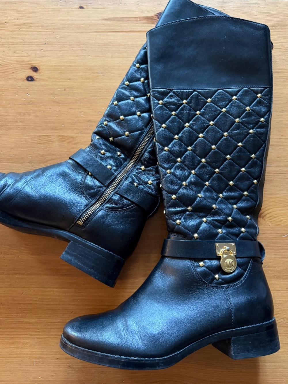 Michael Kors Black Quilted Leather Studded Boots